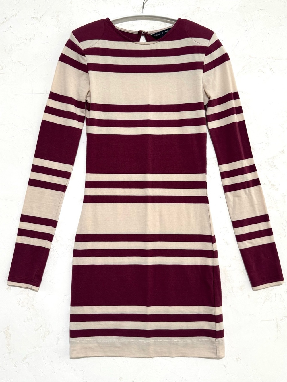 French Connection Burgundy Striped Stretch Jersey Mini Dress Size 0 XS